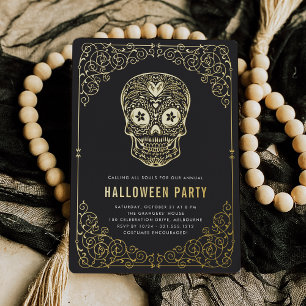 Invitation En Aluminium Fête d'Halloween Crâne Doré