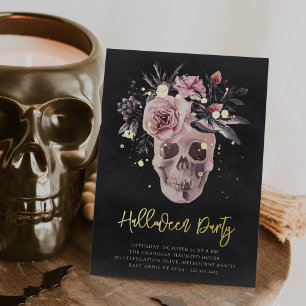 Invitation En Aluminium Fête d'Halloween Crâne Floral