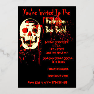 Invitation En Aluminium Fête d'Halloween Crâne Rieur Noir et Rouge Sanglan