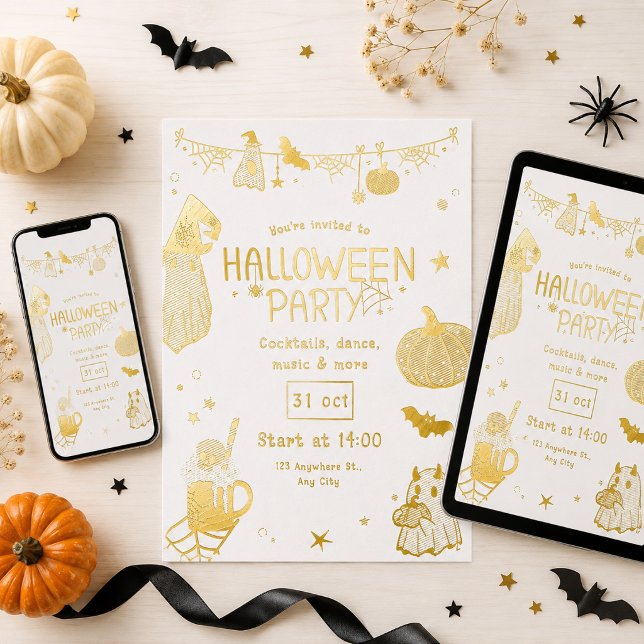 Invitation En Aluminium Fête d'Halloween drôle et dorée (Créateur téléchargé)