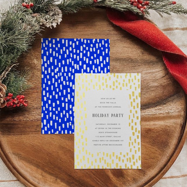 Invitation En Aluminium Fête dorée et bleue de vacances de façon chic (Blue Dashingly Golden Holiday Party Gold Foil Invitation)