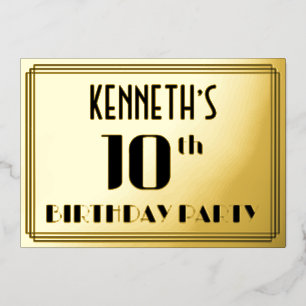 Invitation En Aluminium Fête du 10e anniversaire : Art Déco Look "10" et n