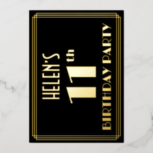 Invitation En Aluminium Fête du 11e anniversaire : Art Déco Look "11", ave