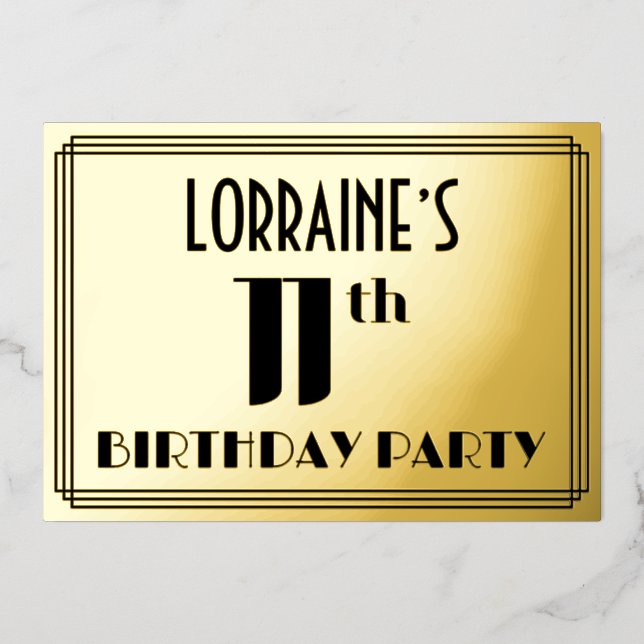 Invitation En Aluminium Fête du 11e anniversaire : Art Déco Look "11" et n (Recto)