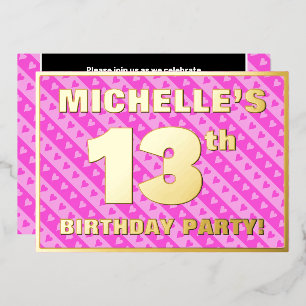 Invitation En Aluminium Fête du 13e anniversaire — Coeurs roses amusants e