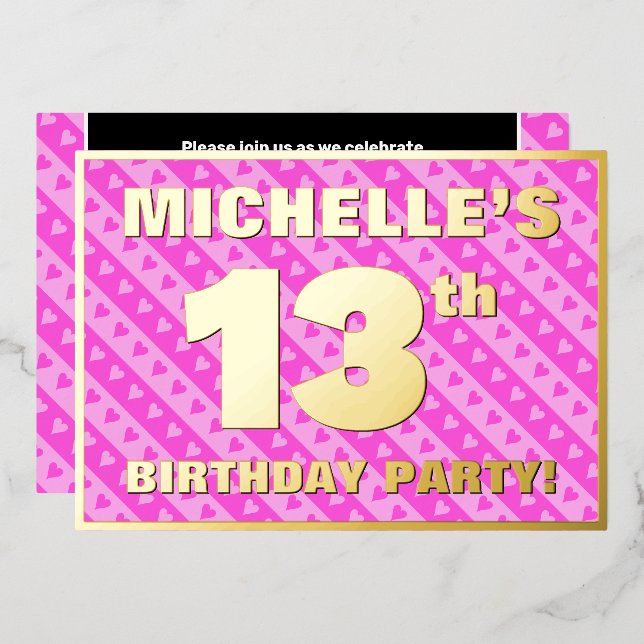 Invitation En Aluminium Fête du 13e anniversaire — Coeurs roses amusants e (Recto/Verso)