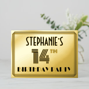 Invitation En Aluminium Fête du 14e anniversaire — Art Déco Style "14" & N