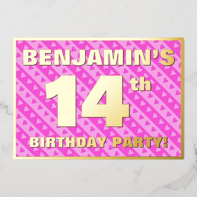 Invitation En Aluminium Fête du 14e anniversaire — Coeurs roses amusants e (Recto)
