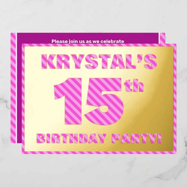 Invitation En Aluminium Fête du 15e anniversaire — Audacieux, amusant, ros (Recto/Verso)