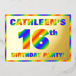 Invitation En Aluminium Fête du 16e anniversaire — Amusant, Rainbow Spectr