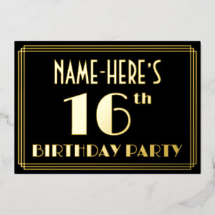 Invitation En Aluminium Fête du 16e anniversaire : Art Déco Look "16", ave