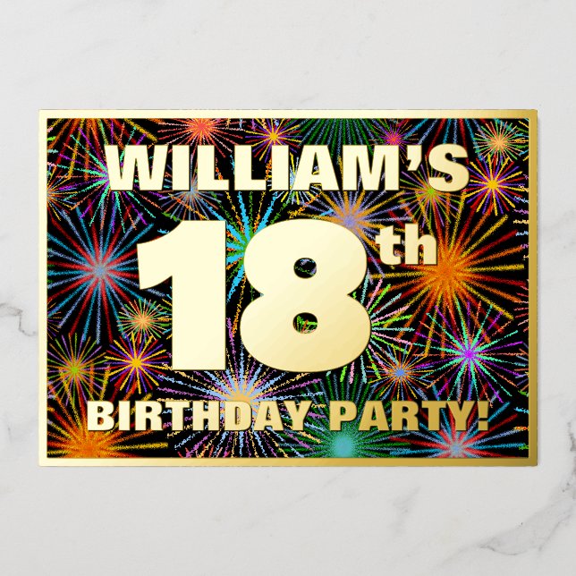 Invitation En Aluminium Fête du 18e anniversaire — Amusant, Feu d'artifice (Recto)