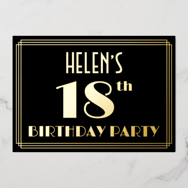 Invitation En Aluminium Fête du 18e anniversaire : Art Déco Look "18", ave (Recto)