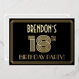 Invitation En Aluminium Fête du 18ème anniversaire — Style Art Déco "18" +