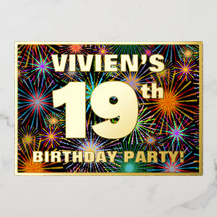 Invitation En Aluminium Fête du 19e anniversaire — Amusant, Feu d'artifice