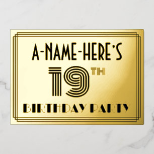 Invitation En Aluminium Fête du 19e anniversaire — Art Déco Style "19" & N