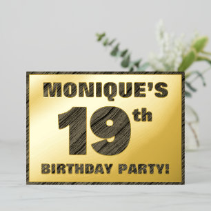 Invitation En Aluminium Fête du 19e anniversaire — Gras, Faux Wood Grain T
