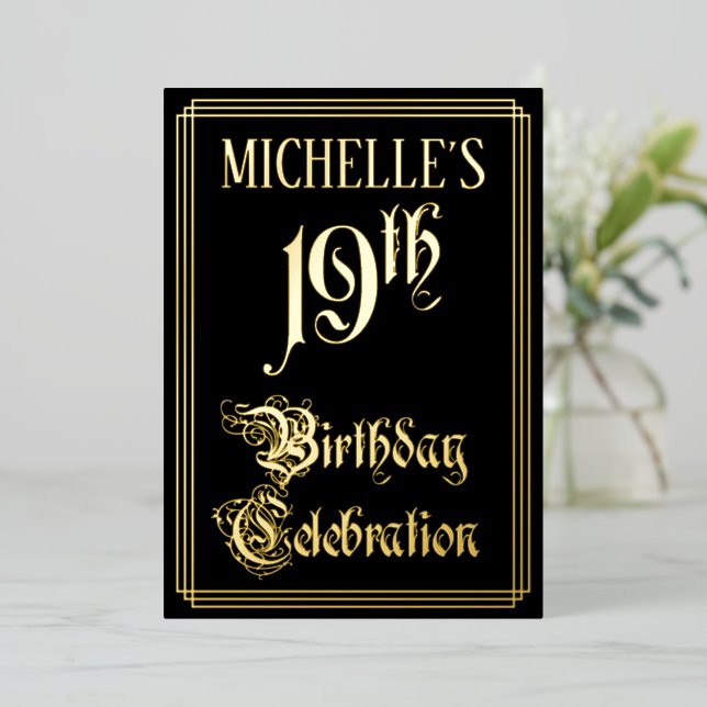 Invitation En Aluminium Fête du 19e anniversaire — Script fantaisie et nom (Debout devant)