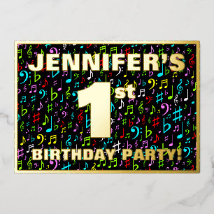 Invitation En Aluminium Fête du 1er anniversaire — Symboles musicaux color