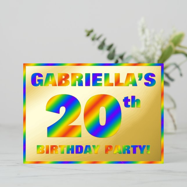 Invitation En Aluminium Fête du 20e anniversaire — Amusant, Rainbow Spectr (Debout devant)