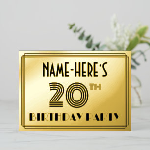 Invitation En Aluminium Fête du 20e anniversaire — Art Déco Style "20" & N