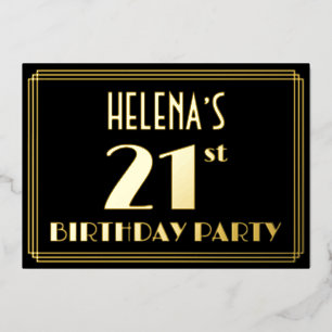 Invitation En Aluminium Fête du 21e anniversaire : Art Déco Look "21", ave