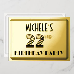 Invitation En Aluminium Fête du 22e anniversaire — Art Déco Style "22" & N