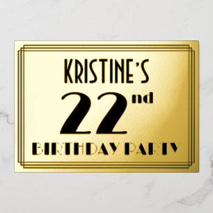 Invitation En Aluminium Fête du 22e anniversaire — Regarder Art Déco "22" 