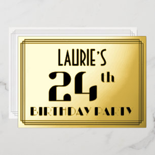 Invitation En Aluminium Fête du 24e anniversaire : Art Déco Look "24" et n