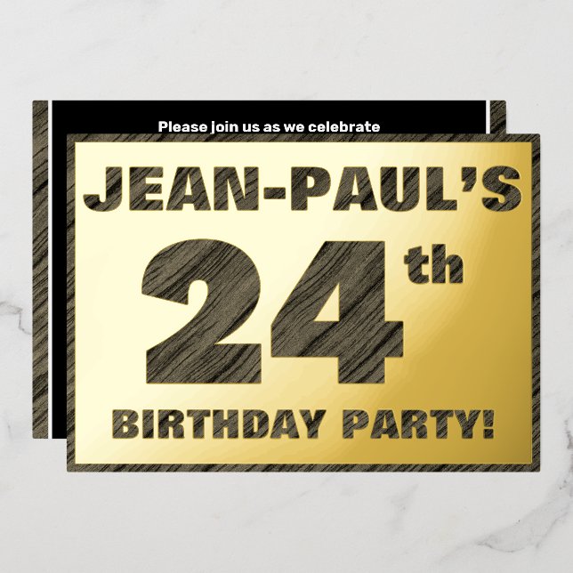 Invitation En Aluminium Fête du 24e anniversaire — Gras, Faux Wood Grain T (Recto/Verso)
