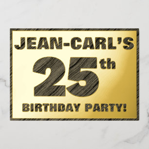 Invitation En Aluminium Fête du 25e anniversaire — Gras, Faux Wood Grain T