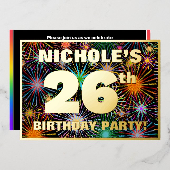 Invitation En Aluminium Fête du 26e anniversaire — Amusant, Feu d'artifice (Recto/Verso)