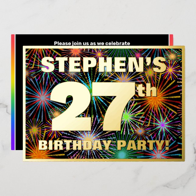 Invitation En Aluminium Fête du 27e anniversaire — Amusant, Feu d'artifice (Recto/Verso)