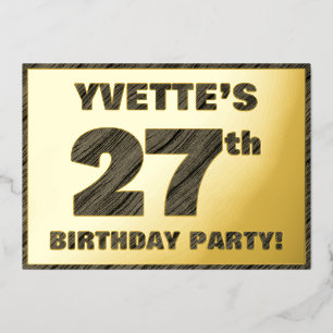 Invitation En Aluminium Fête du 27e anniversaire — Gras, Faux Wood Grain T