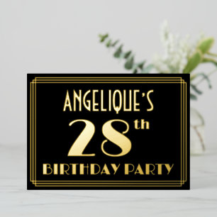 Invitation En Aluminium Fête du 28e anniversaire : Art Déco Look "28", ave