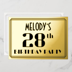 Invitation En Aluminium Fête du 28e anniversaire : Art Déco Look "28" et n