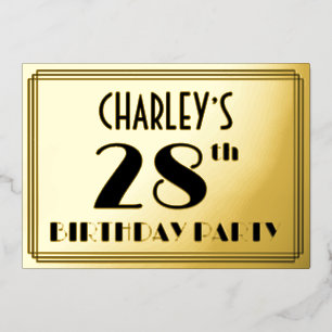 Invitation En Aluminium Fête du 28e anniversaire — Regarder Art Déco "28" 