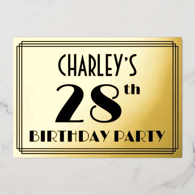 Invitation En Aluminium Fête du 28e anniversaire — Regarder Art Déco "28"  (Recto)