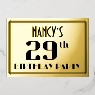 Invitation En Aluminium Fête du 29e anniversaire : Art Déco Look "29" et n