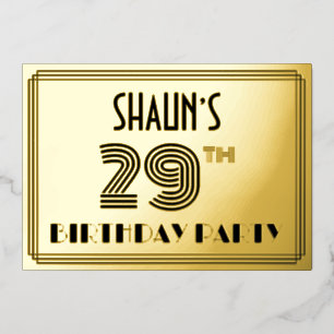 Invitation En Aluminium Fête du 29e anniversaire — Art Déco Style "29" & N