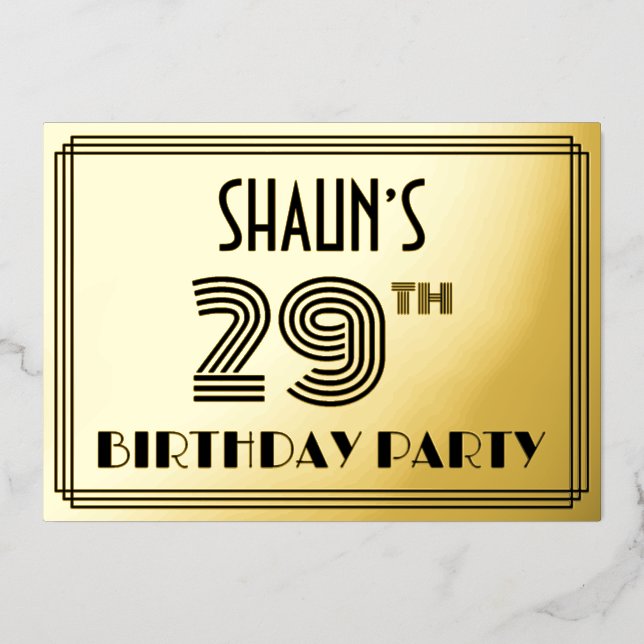 Invitation En Aluminium Fête du 29e anniversaire — Art Déco Style "29" & N (Recto)