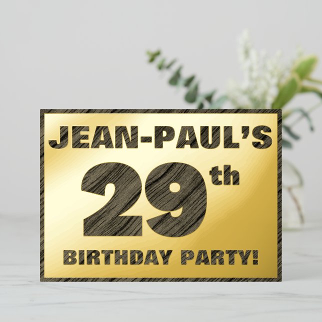 Invitation En Aluminium Fête du 29e anniversaire — Gras, Faux Wood Grain T (Debout devant)