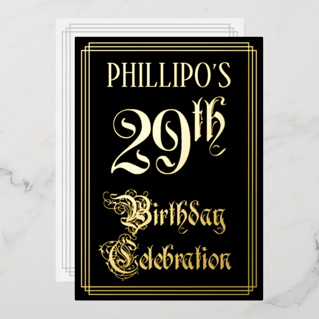 Invitation En Aluminium Fête du 29e anniversaire — Script fantaisie et nom (Recto/Verso)