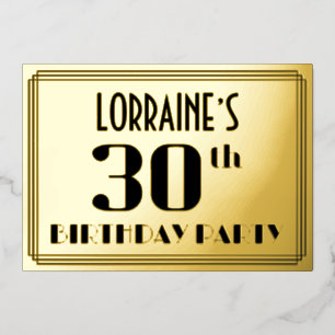 Invitation En Aluminium Fête du 30e anniversaire : Art Déco Look "30" et n