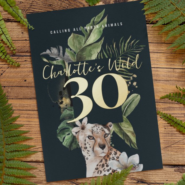 Invitation En Aluminium Fête du 30e anniversaire de Wild Jungle Leopard (Créateur téléchargé)