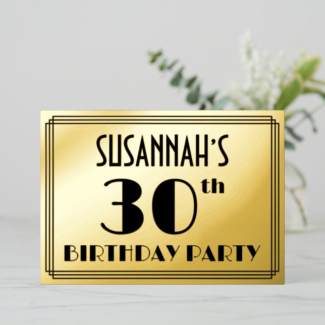 Invitation En Aluminium Fête du 30e anniversaire — Regarder Art Déco "30"  (Debout devant)