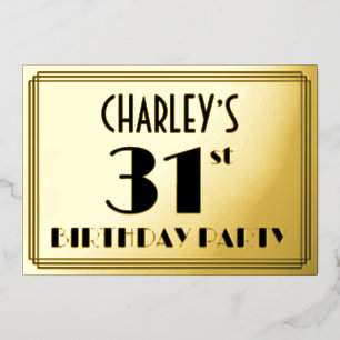 Invitation En Aluminium Fête du 31e anniversaire — Art Déco Look "31" + No