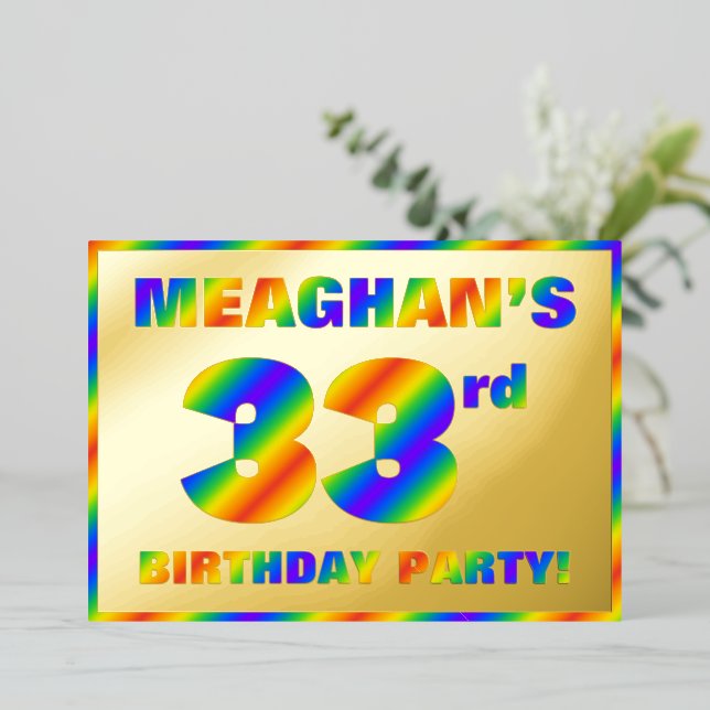 Invitation En Aluminium Fête du 33e anniversaire — Amusant, Rainbow Spectr (Debout devant)
