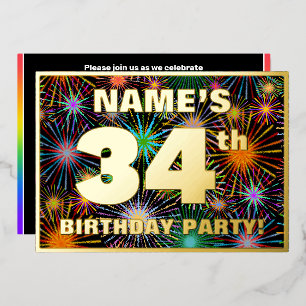 Invitation En Aluminium Fête du 34e anniversaire — Amusant, Feu d'artifice