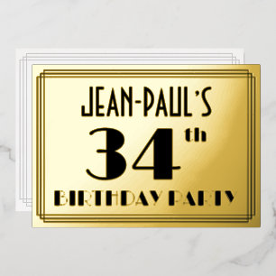 Invitation En Aluminium Fête du 34e anniversaire — Regarder Art Déco "34" 